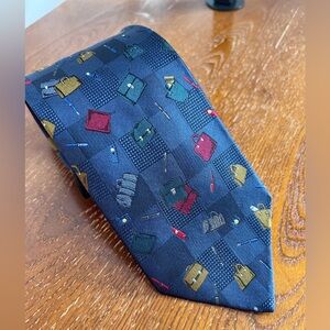 100% Silk Tie for bag lovers, dark blue background, Tokyo
